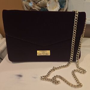 Jimmy Choo Dark Velvet Clutch with Gold Chain
